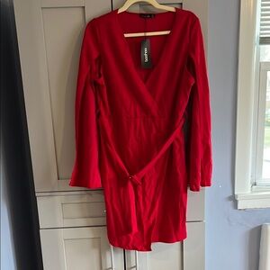 Boohoo Red Belted Cocktail Dress
